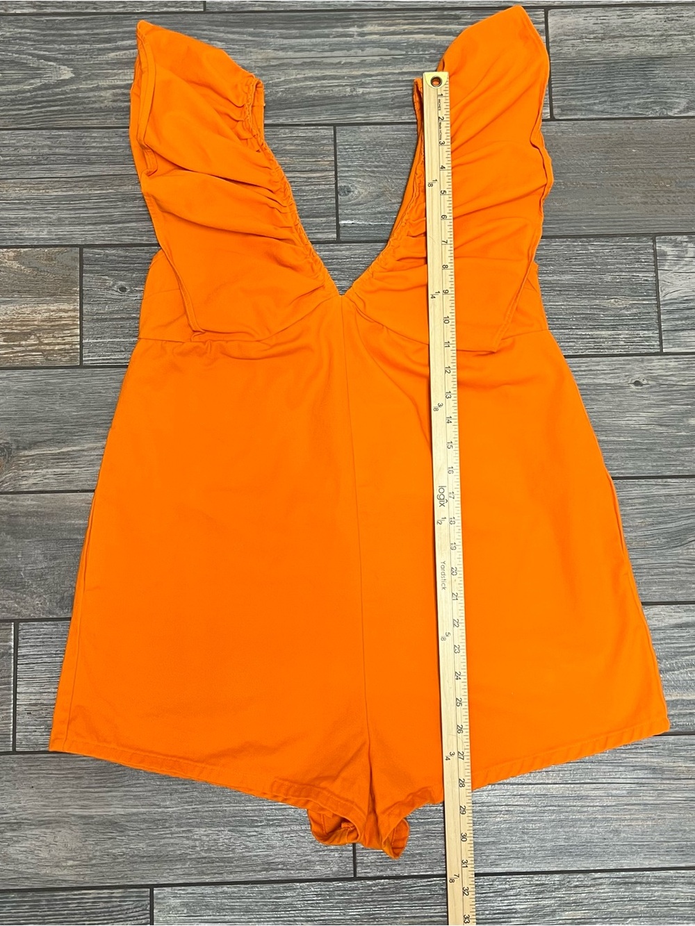 Day + Moon Orange Ruffle Sleeve Shorts Romper Womens Small Bright Orange pockets - Picture 5 of 12